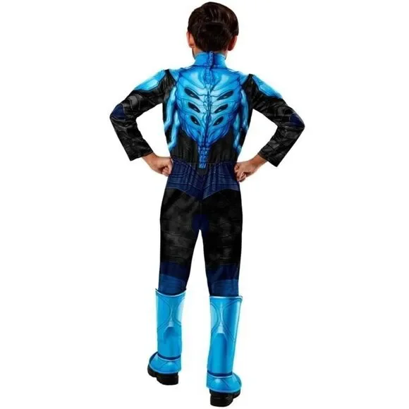 DC BLUE BEETLE Halloween Costume Size SMALL 6 Jumpsuit Mask Muscle Chest NWT - Picture 2 of 4